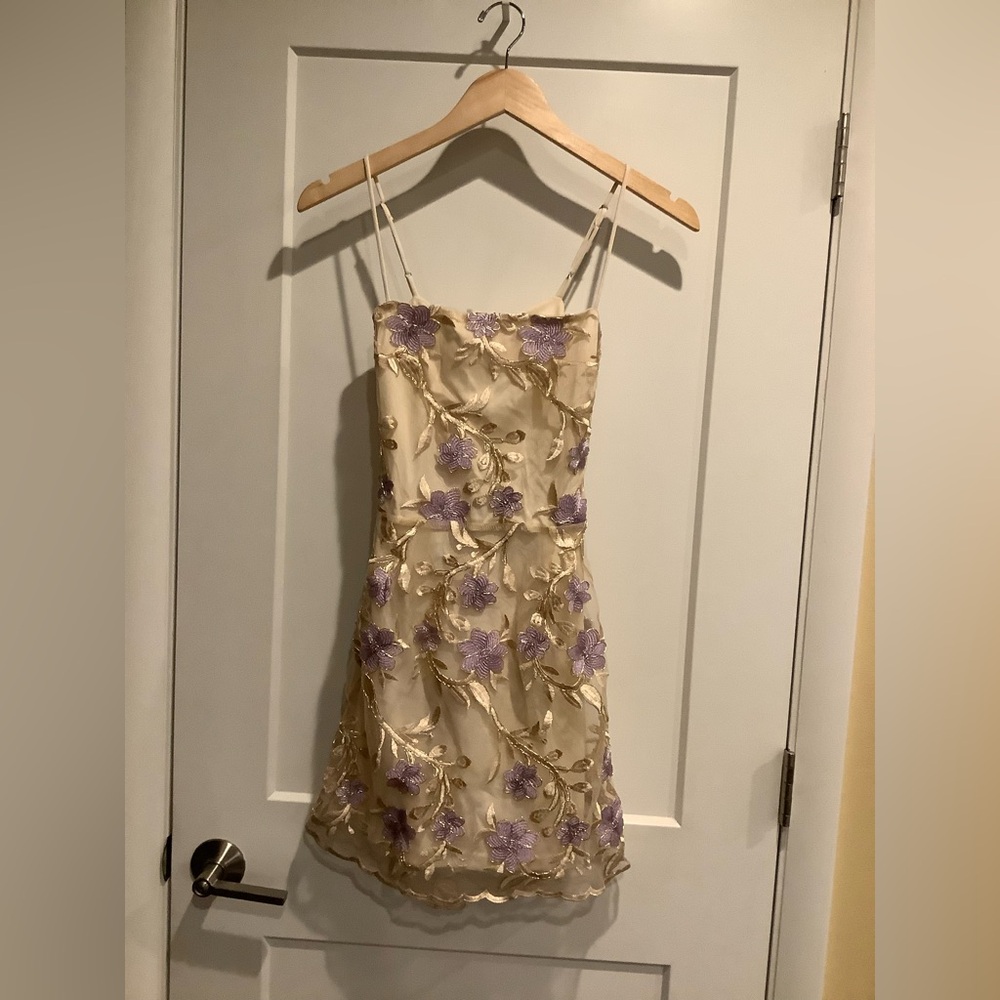 Lucy in the Sky Cream and Purple Floral Mini Dress
